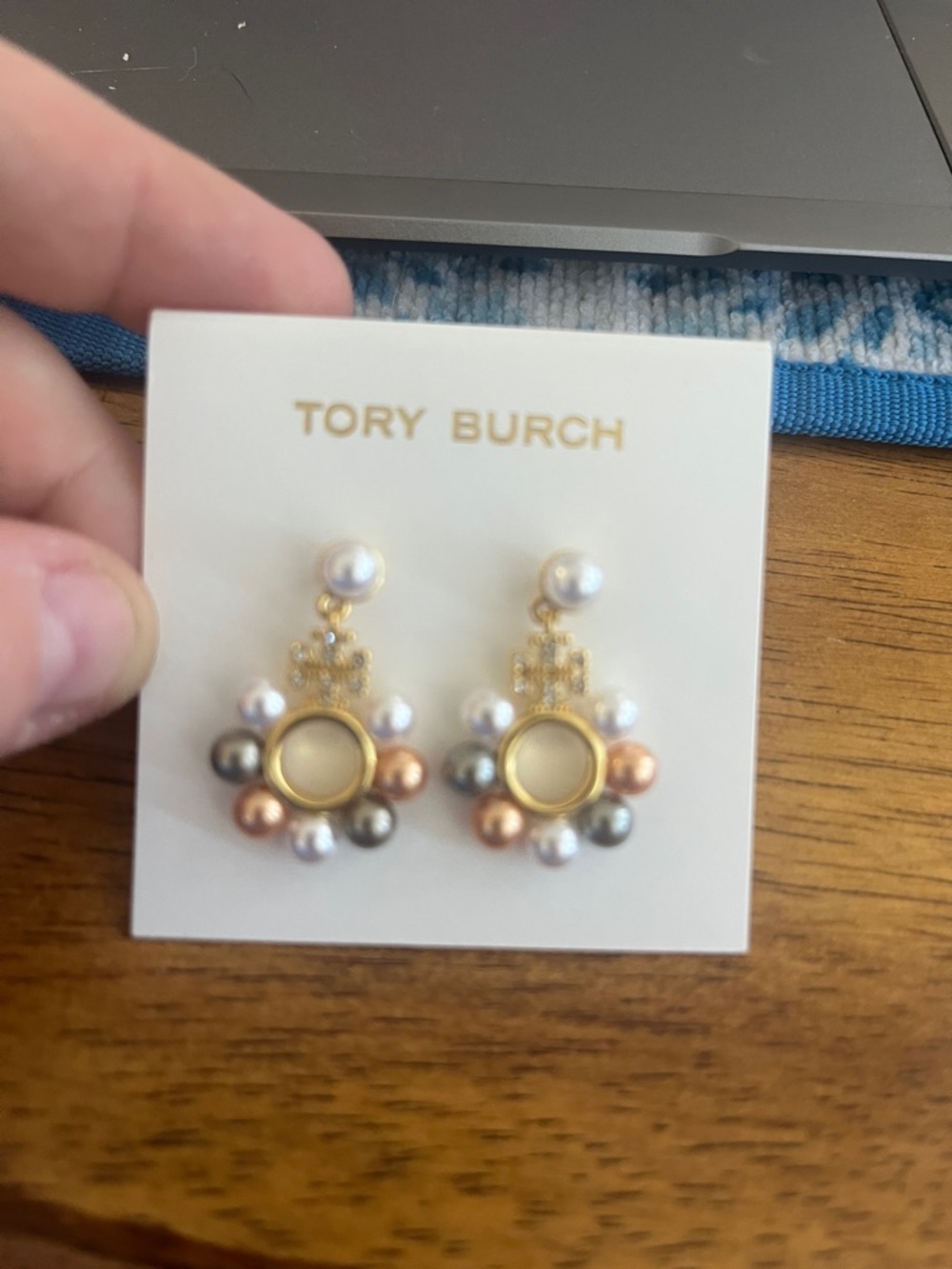 Tory Burch Gold-Tone Multicolor Pearl Cluster Earrings